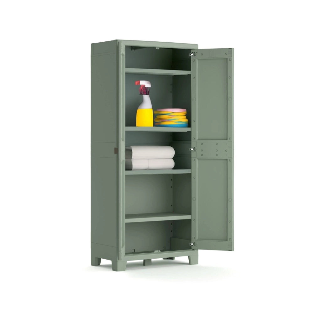 Armadio da esterno Quesnel, Mobile outdoor, Mobiletto giardino multiuso, Made in Italy, 80x44 h182 cm, Grigio e Verde
