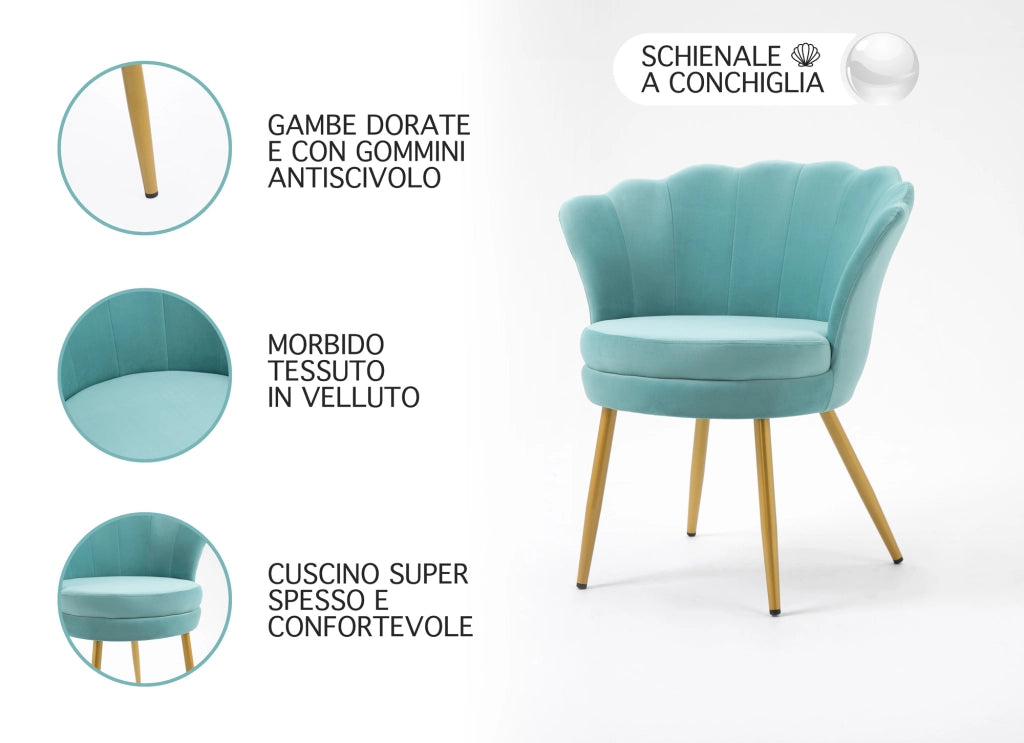 Poltrona Conchiglia Camera da Letto in Velluto Design Moderno Maddina Tiffany