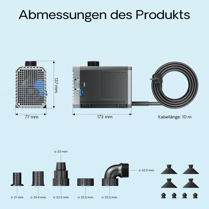 CHJ-3000 Pompa da Laghetto, 3000 l/h 55 W, controllo del flusso, per circolazione acqua