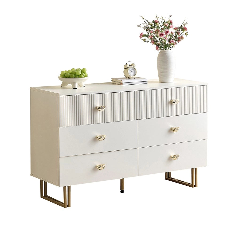 Cassettiera ¨C MINIMAL ¨C Bianco, MDF e Metallo, 6 Cassetti, 120x40x75 cm