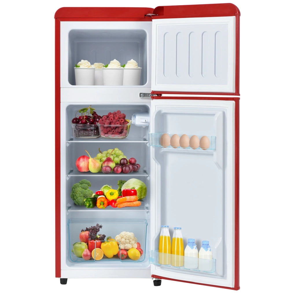 Frigorifero doppia porta rosso 105;5 x 41 x 45;5 cm; 92 L con LED e ripiani regolabili