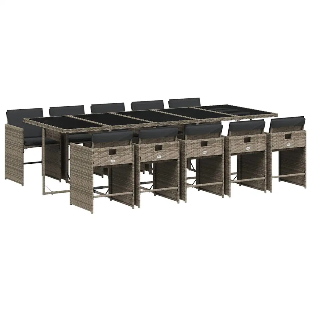 Set da Pranzo da Giardino 11pz con Cuscini in Polyrattan Grigio 3211112