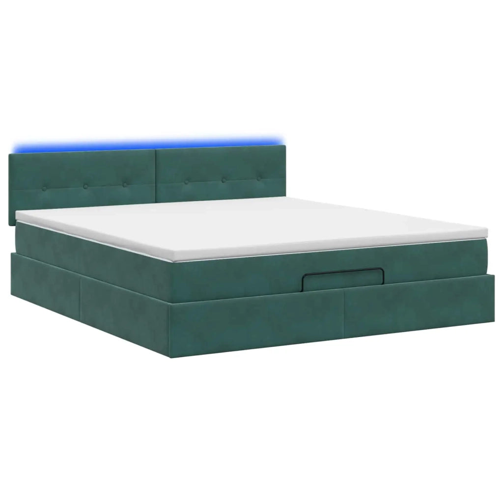 Letto Ottomano con Materasso e LED Verde Scuro 160 x 200 cm 3457152