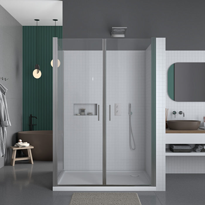 Box doccia 2 lati 90x140 cm fisso + porta 2 battenti cristallo 8mm profilo SATINATO H200 cm BALDO