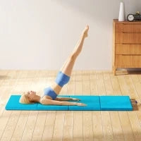 Tappetino Gimnasia Pieghevole con Maniglie di Trasporto e Borsa per Yoga Aerobica, Blu