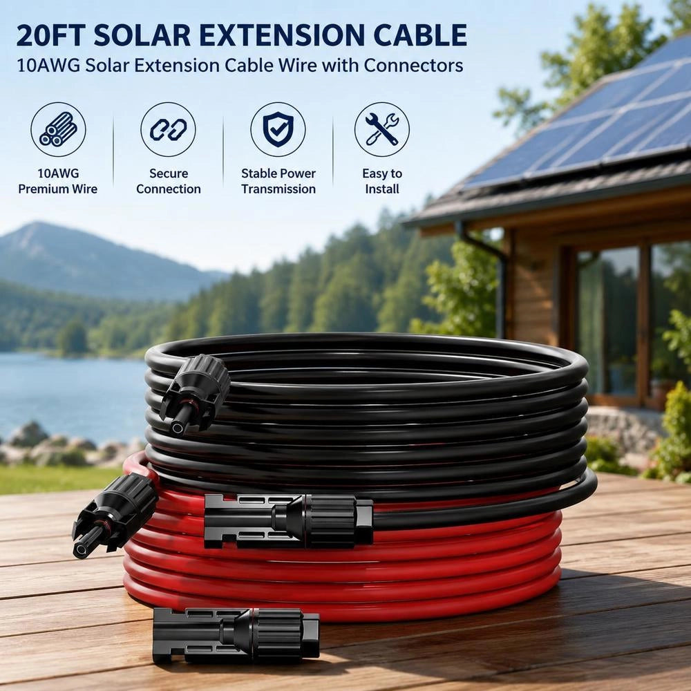 2x Solar Cable Extension Cable With Socket/plug Connections 10AWG/6 Mm² 6.1m