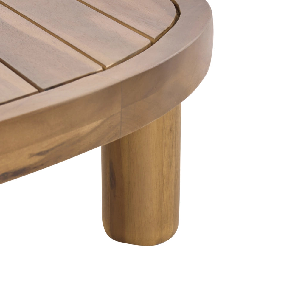 Tavolino da esterno in legno di acacia marrone chiaro, forma ovale, resistente alle intemperie, stile moderno, giardino, patio, terrazza