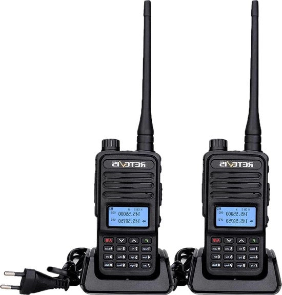 Radio a due canali a lunga distanza con funzione di allarme, doppia banda, 200 canali, DTMF, FM, VOX, 1400 mAh, radio ricaricabile per caccia e escursioni - Nero, 2 pezzi
