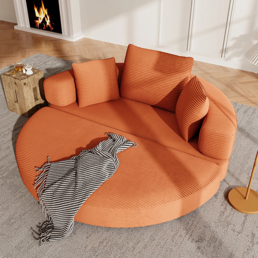 Divano letto, design senza struttura, divano a mezzaluna, con cuscini, divano modulare, tessuto in velluto a coste, arancione