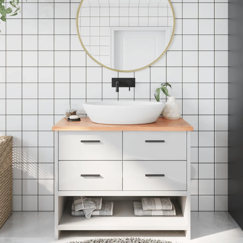 Piano Bagno Marrone Chiaro 100x40x2 cm Legno Massello Trattato 3156128