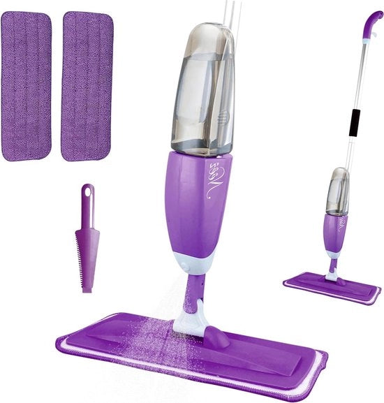 Spray per pulizia del pavimento con funzione di spruzzo e 600ml di serbatoio d'acqua - pavimento umido e asciutto - sottile diffusore di acqua che non supera il pavimento - 2 microfibre moppads lavabili