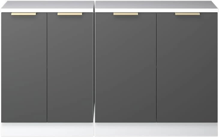 Set di mobili sottotetto Rion, Antracite-oro, 140 cm Set di 2 carcasse armadio profondità 60 cm, adatto per il salvaspazio sotto tetti spioventi