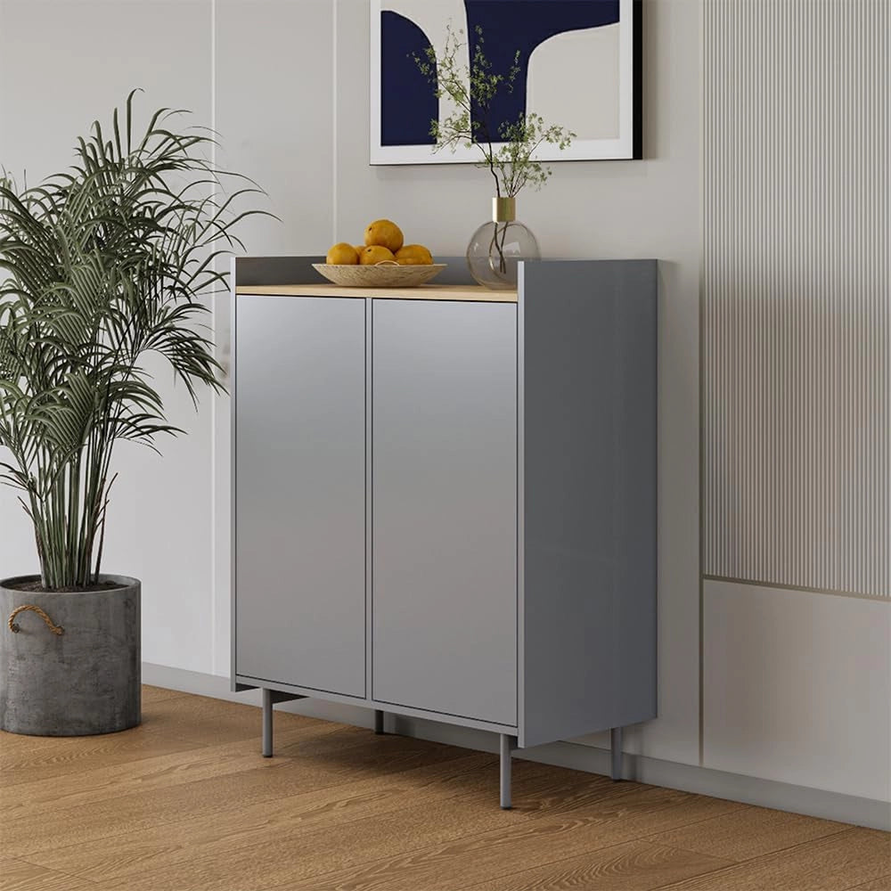 Credenza Velina, Grigio, 80 x 103 cm con 6 scomparti, adatto per la conservazione di oggetti domestici