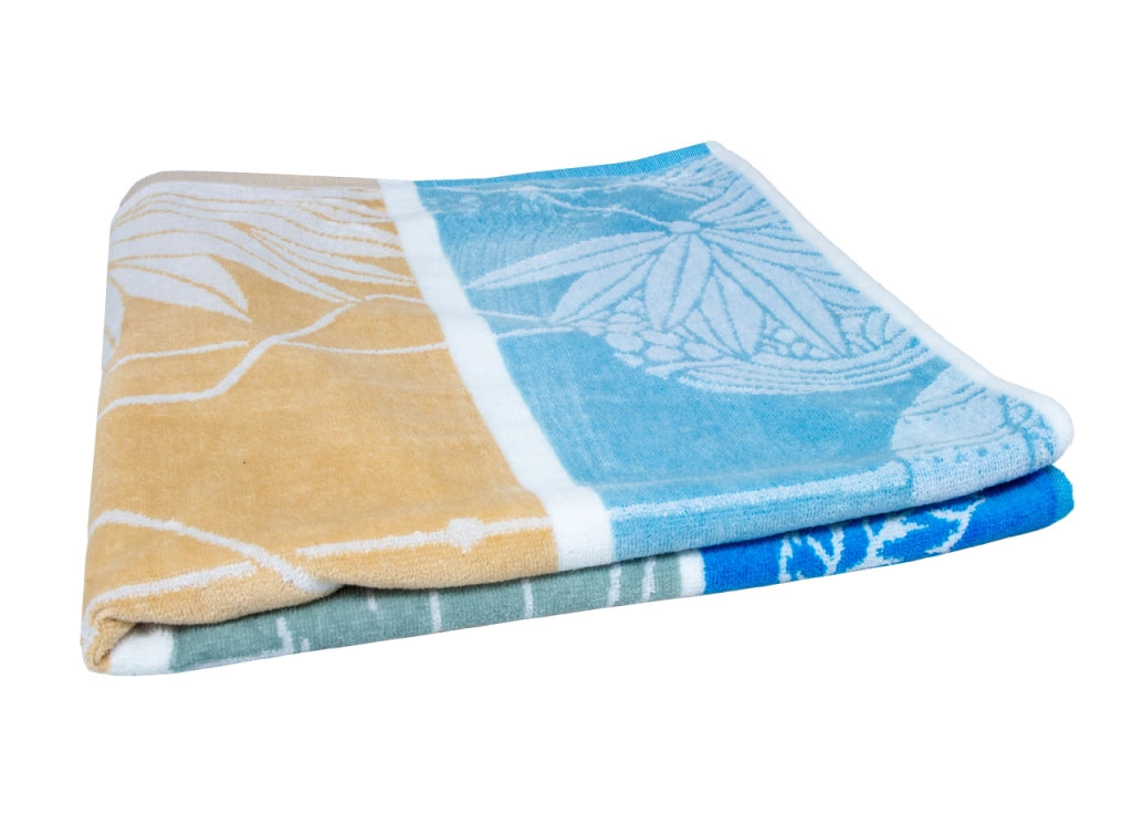 Telo Mare Jacquard Spugna Asciugamano Spiaggia Disegno Flamingo Family - Telo Mare - Blu