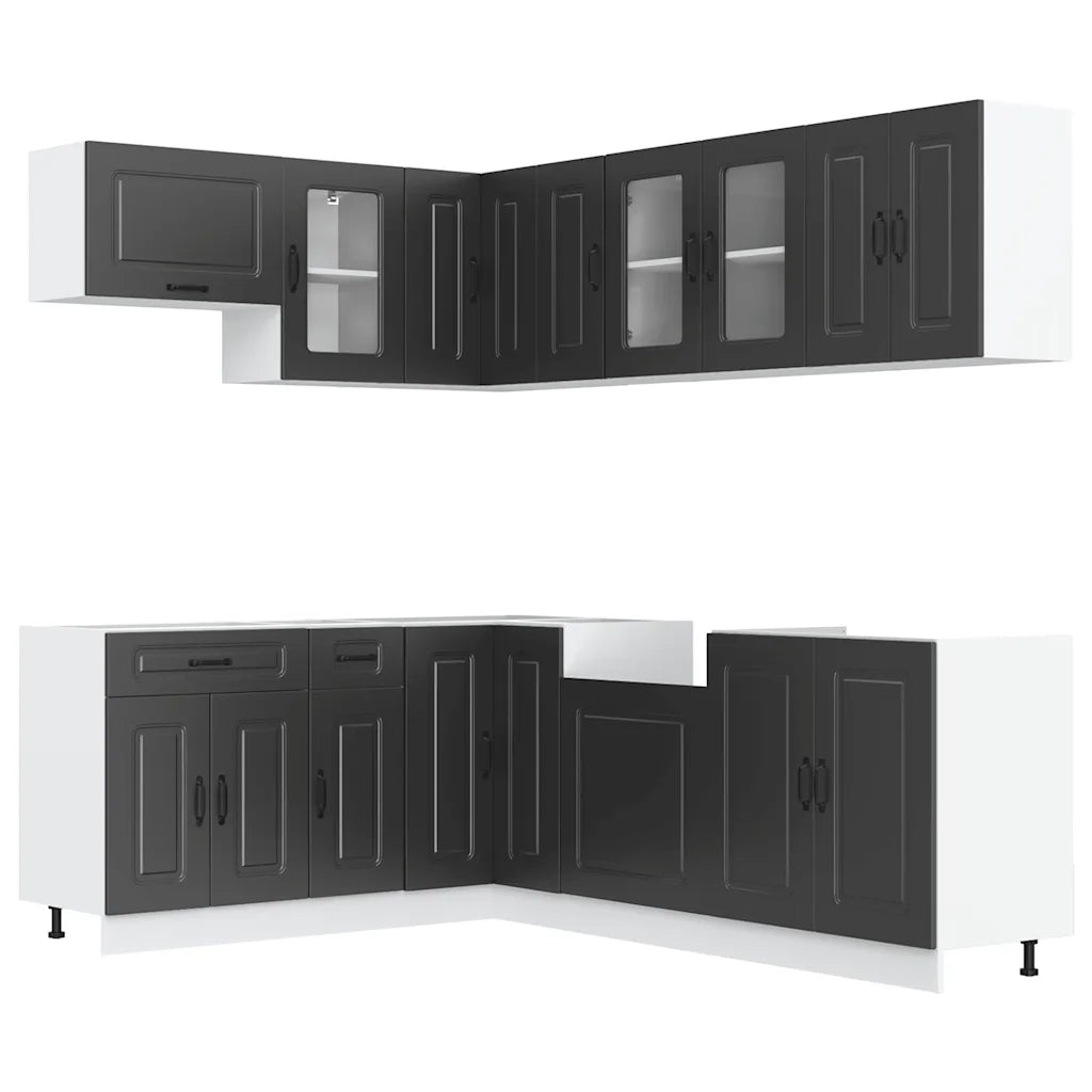 Set Mobili da Cucina 11 pz Kalmar Neri Legno Multistrato 3314882