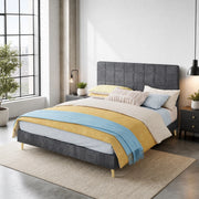 DESMIU Lit double 160 × 200 cm con testiera imbottita, senza materasso, in velluto grigio