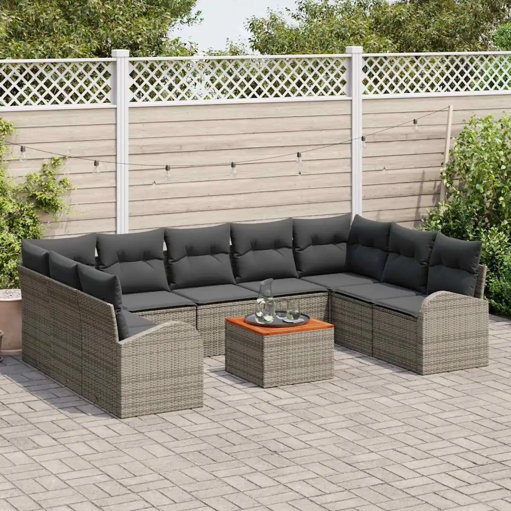 Set Divano da Giardino con cuscino 10 pcs Grigio polyrattan