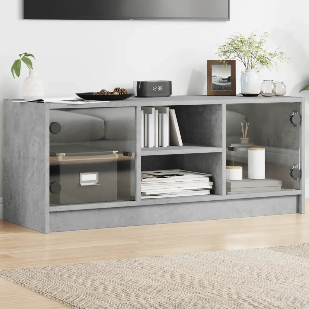 Mobile Porta TV con Ante-Mobile per TV-Credenza TV in Vetro Grigio Cemento 102x37x42 cm 147573