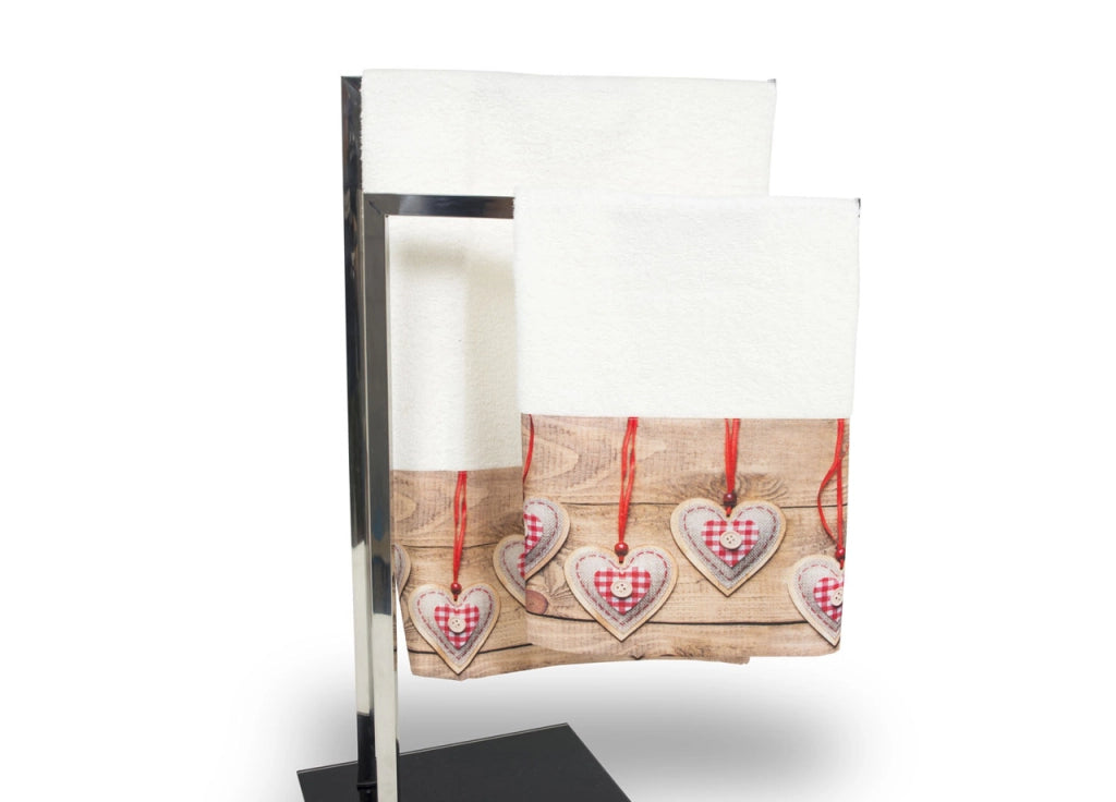 Set Asciugamani E Teli Bagno In Stampa Digitale Linea Fresh Dis. Cuore Di Pezza 34 - Copiola - Cuore Pezza