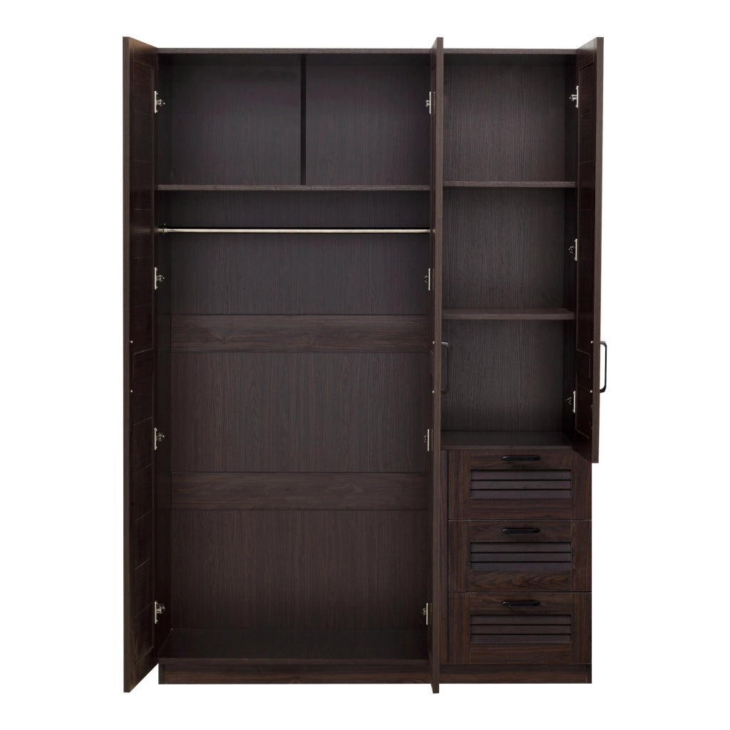 Armadio Guardaroba Finning con Ante a Persiana e Cassettiera 176 x 120 x 52 cm Effetto Noce Scuro [en.casa]