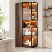 Vetrina ULEVR 70x38x160 cm con vetro temperato frontale e laterale, ripiani estraibili e LED multicolore, noce