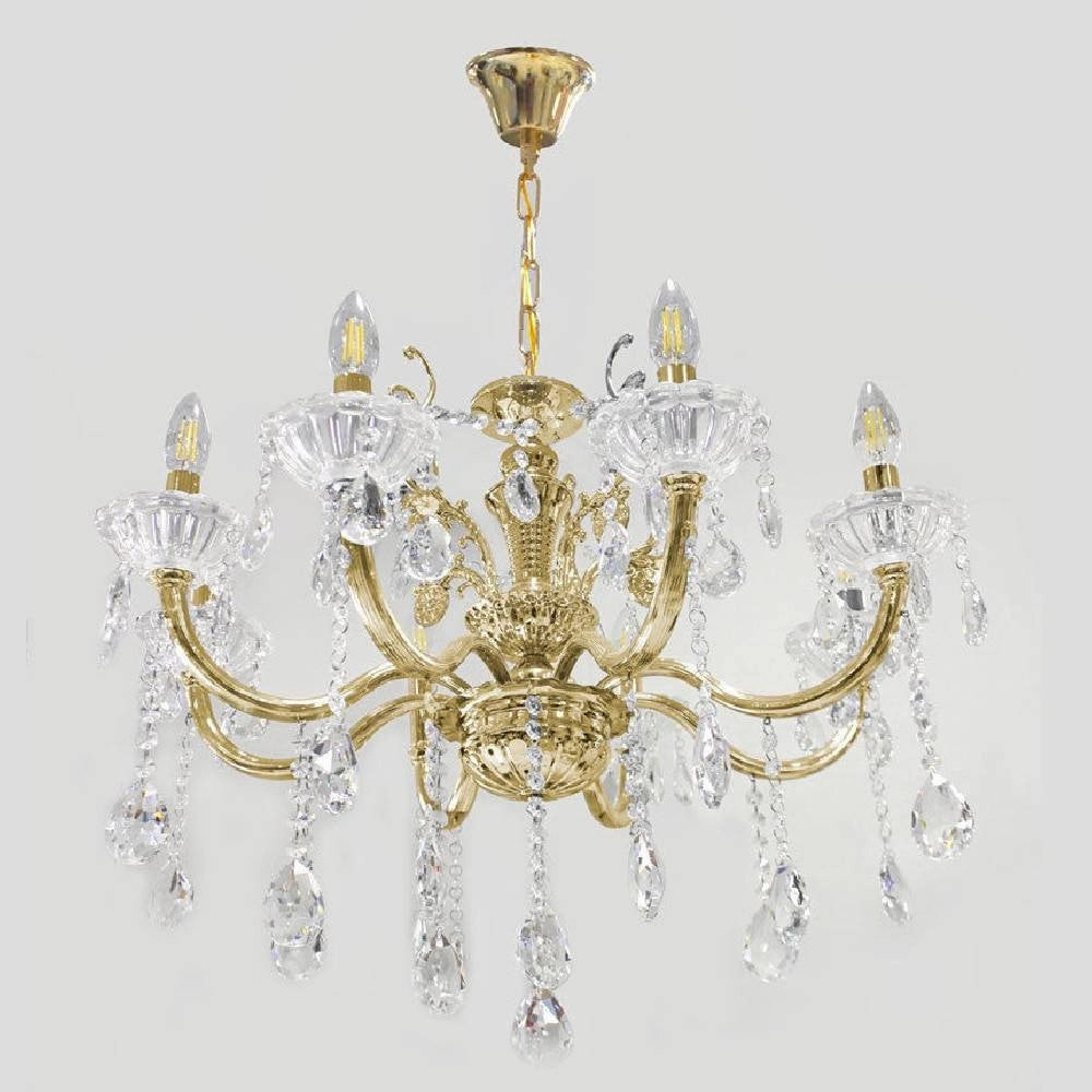 Trade Shop - Lampadario Soffitto 8 Bracci Attacco E14 Pendenti Acrilico Oro Argento A19 -