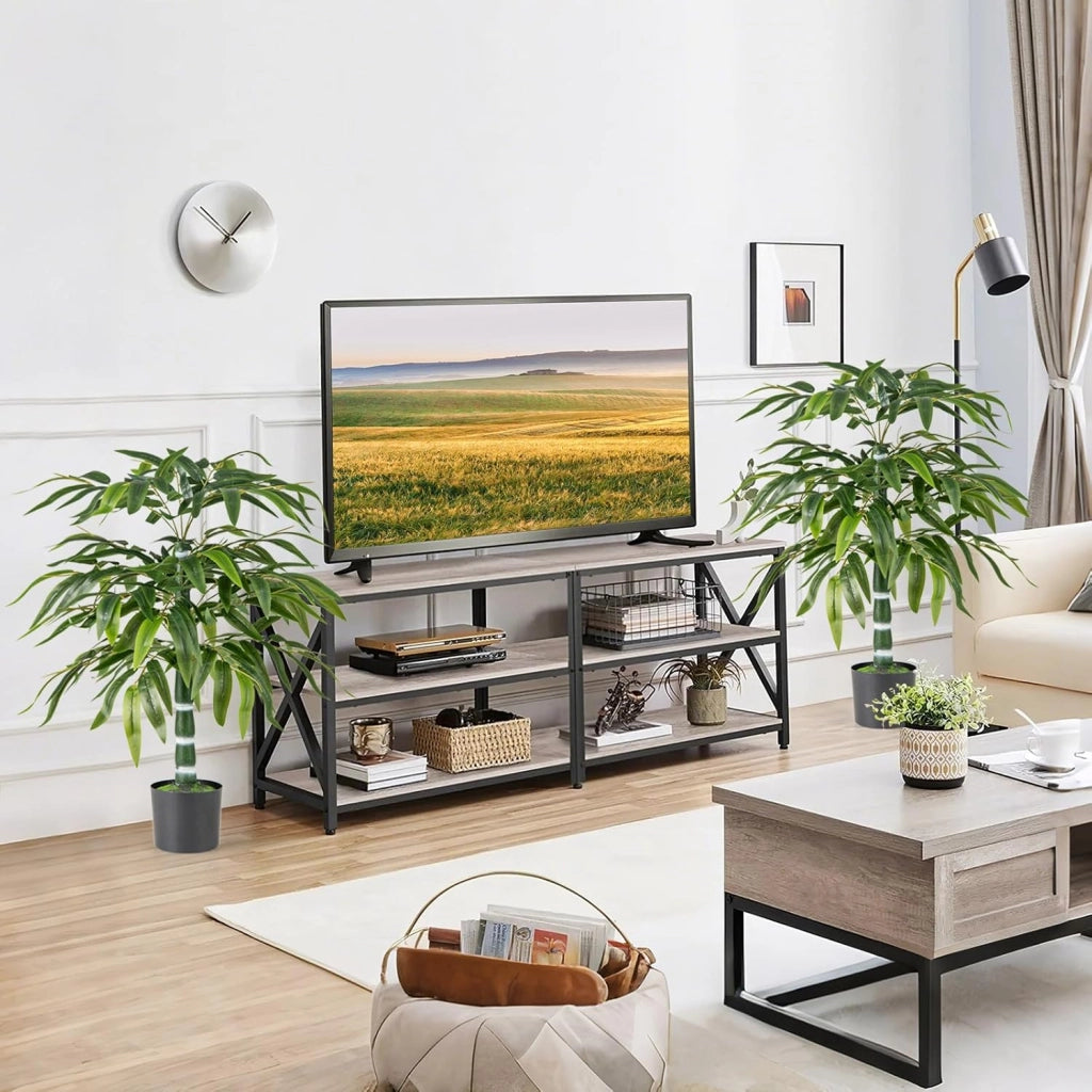 Piante artificiali, set da 2 pezzi, in bambù, 100 cm, in vaso, piante artificiali con tronchi e rami regolabili, per la casa