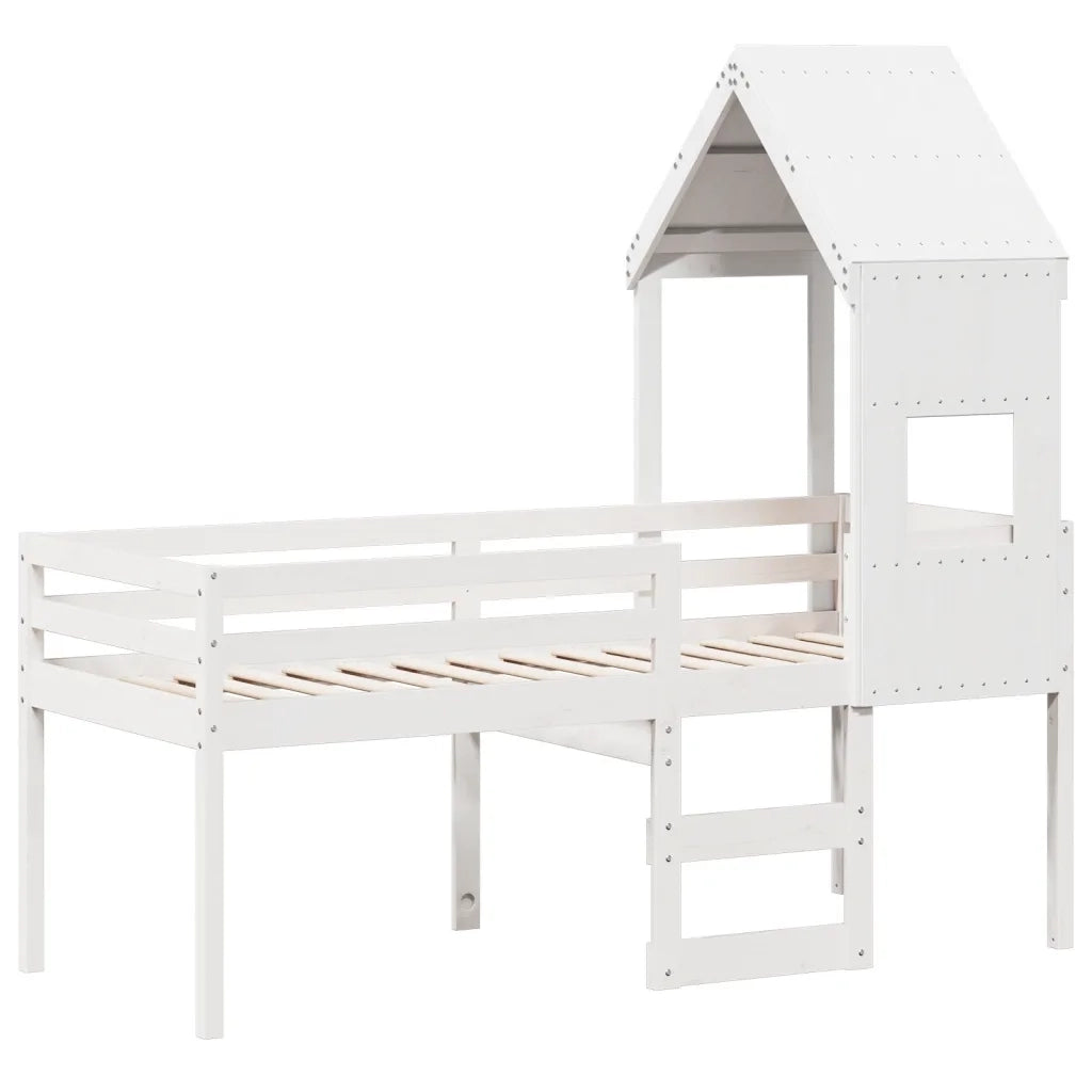 vidaXL Letto a Soppalco con Tetto Bianco 90x190 cm in Legno di Pino