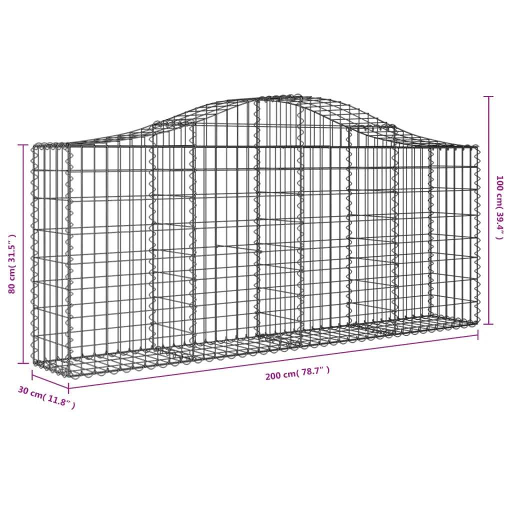 Cestini gabbioni recinzione a gabbia muro di contenimento ad arco 5 pezzi 200 x 30 x 80/100 cm ferro zincato argento 02_0040883