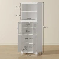 Mobile Dispensa con 2 Ripiani Aperti e 2 Armadietti con Ante, in MDF e Vetro, 60x30x162 cm, Bianco
