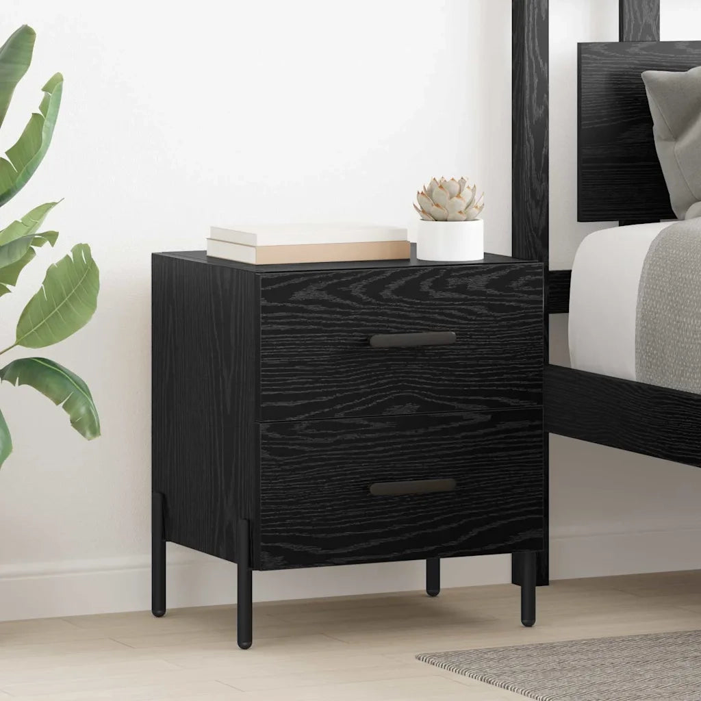 Comodino | Armadio da Notte | Mobiletto da notte con cassetto Rovere Nero 40 x 35 x 47,5 cm