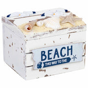 Scatola in legno bianco con conchiglie 9x8x7h cm