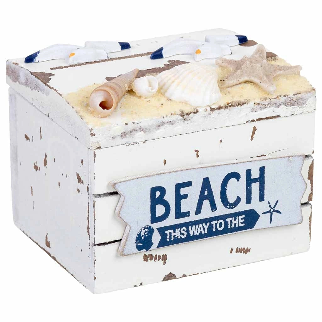 Scatola in legno bianco con conchiglie 9x8x7h cm