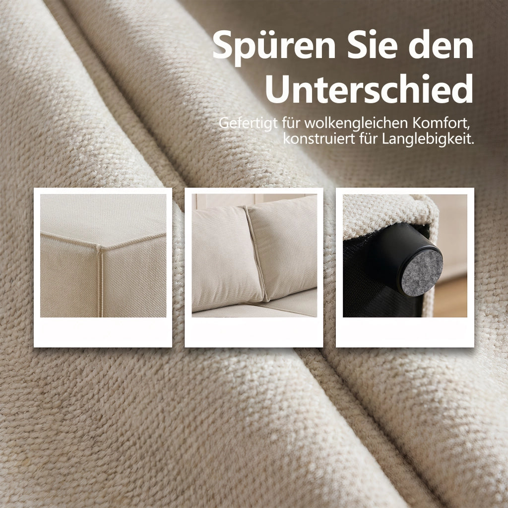 Divano modulare in legno con funzione letto e struttura flessibile in tessuto beige per soggiorno 238 × 154 × 75 cm