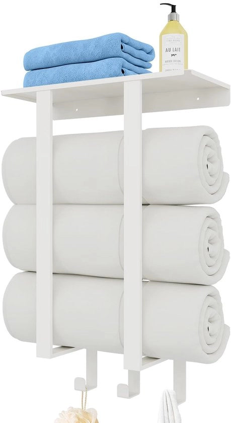 Maniglione per bagno, asse da asciugamano con pannello e 3 ganci, 50cm maniglione da parete bianco, tubo quadrato in metallo maniglione per bagno asciugamani maniglione per piccoli bagni
