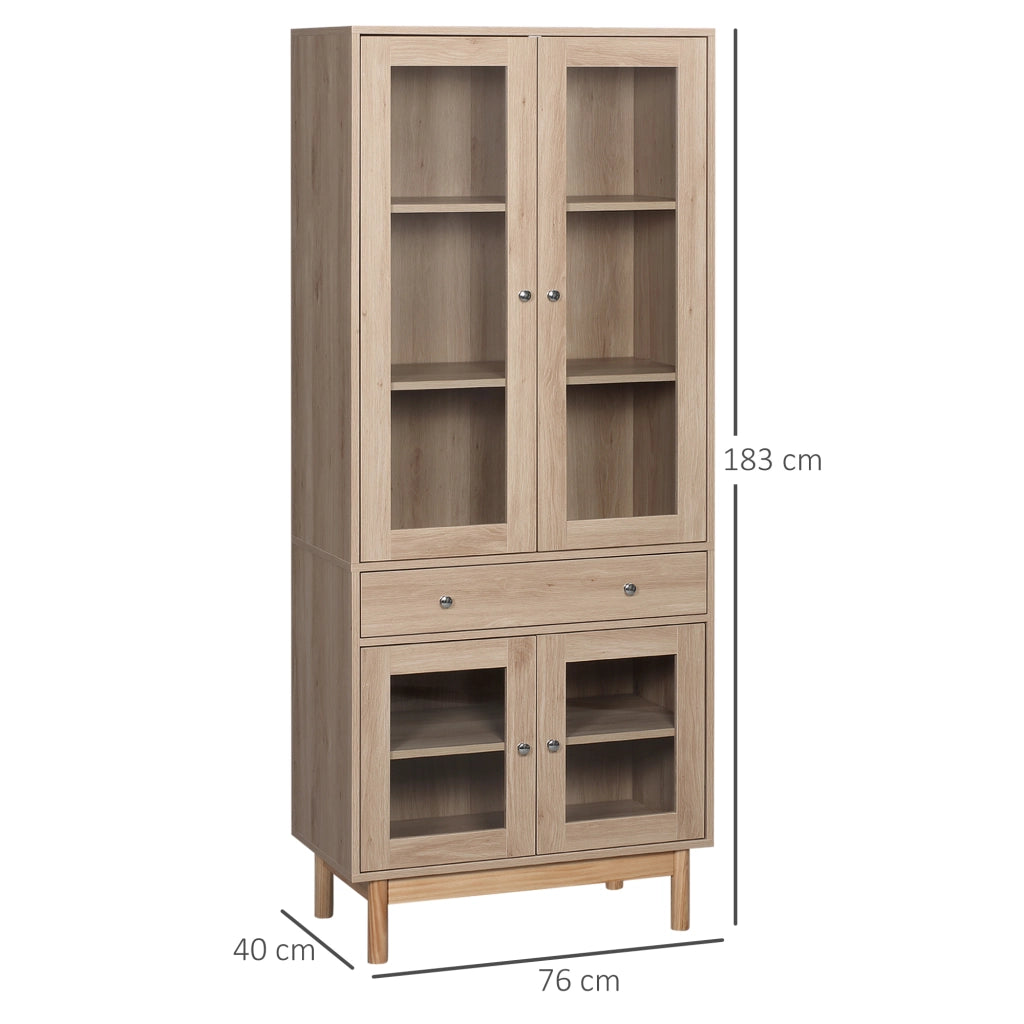 EASYCOMFORT  Credenza Moderna per Cucina in Legno con Ante in Vetro, Cassetto e Mensole Regolabili, 76x40x183cm