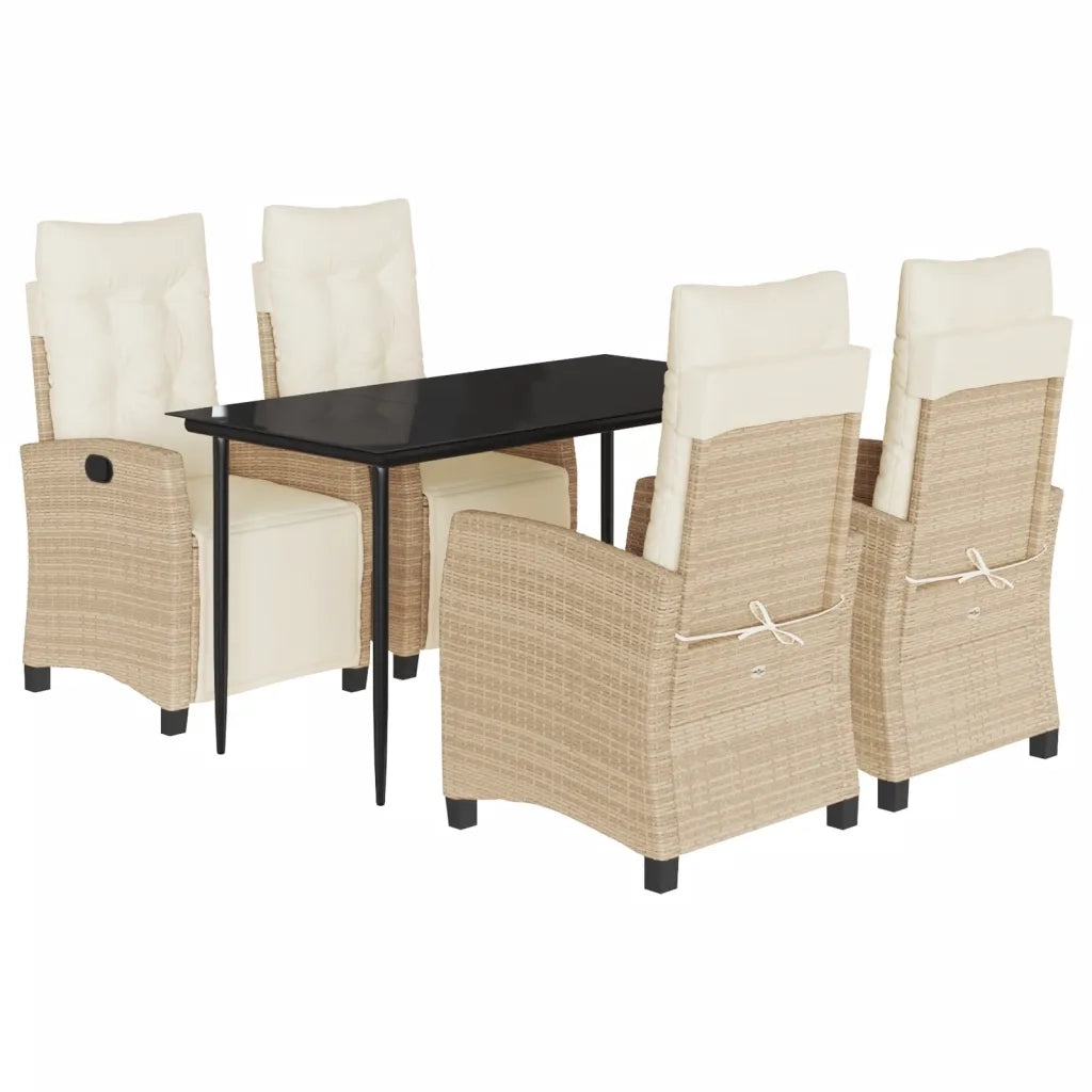 Set da Pranzo da Giardino 5 pz con Cuscini Beige in Polyrattan