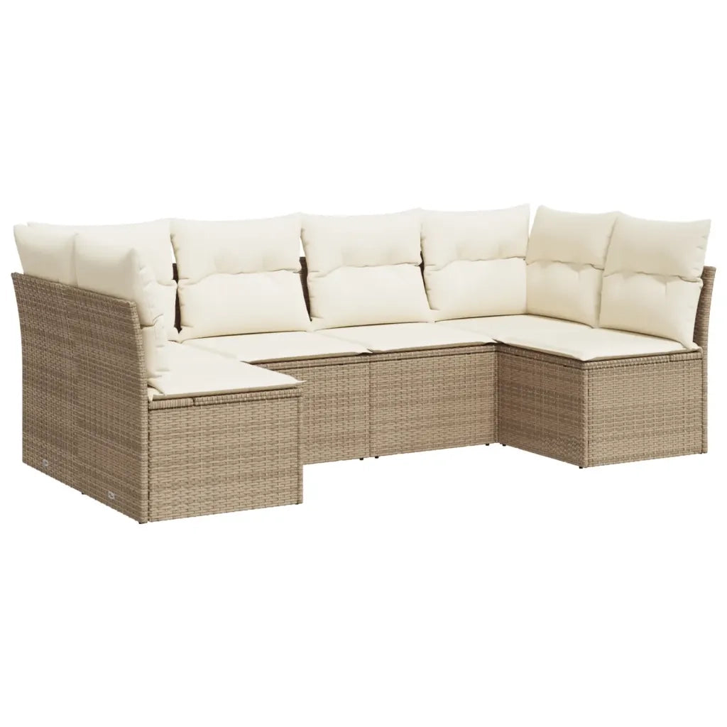 Set Divano da Giardino 6 pz con Cuscini Beige in Polyrattan