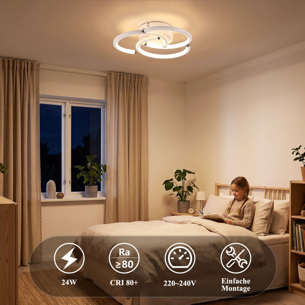 ZMH Lampada da Soffitto LED 24W 3000K Bianca Anelli Moderna in Metallo per Sala da Pranzo Camera Bambino Ufficio