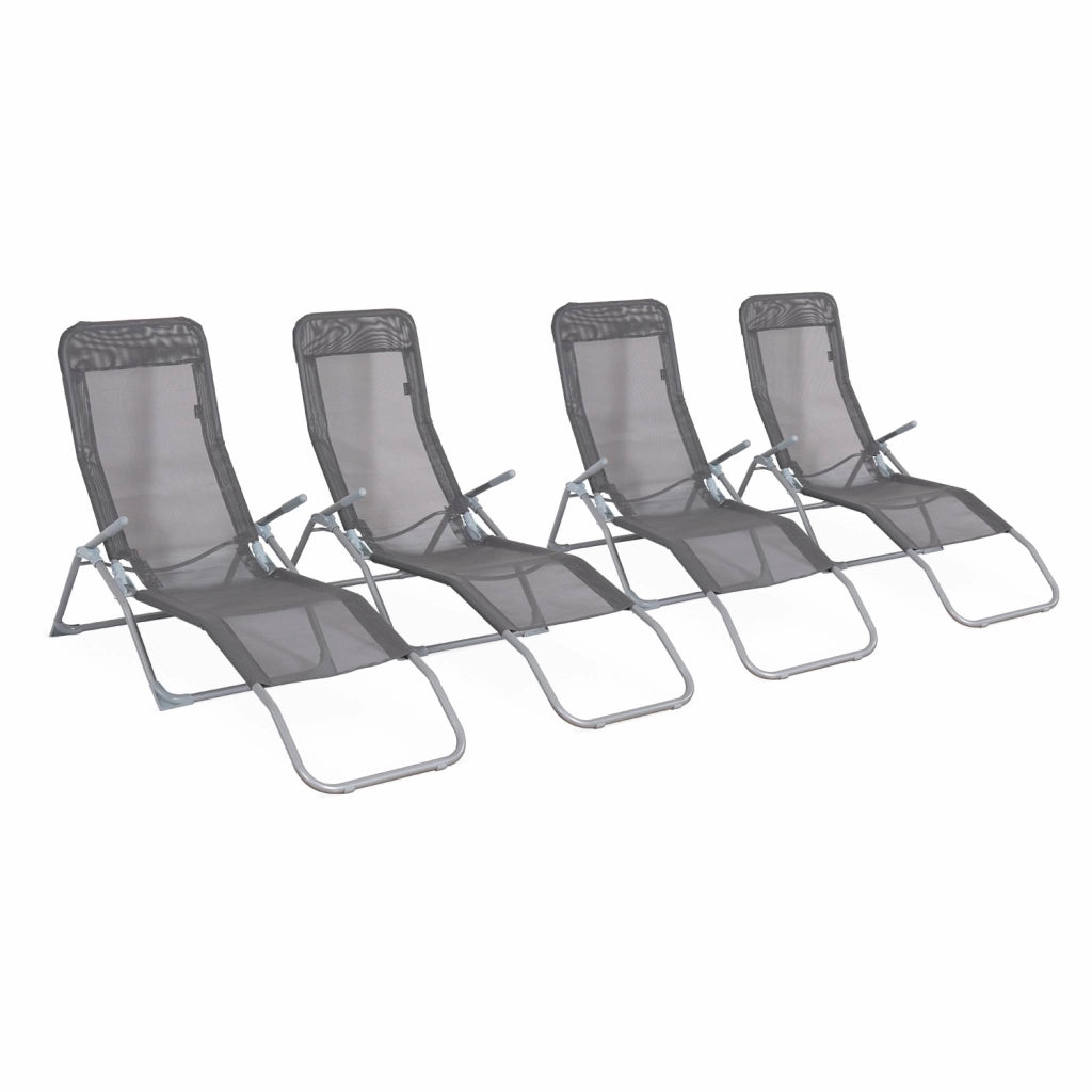 Set 4 lettini prendisole pieghevoli in textilene multiposizione,