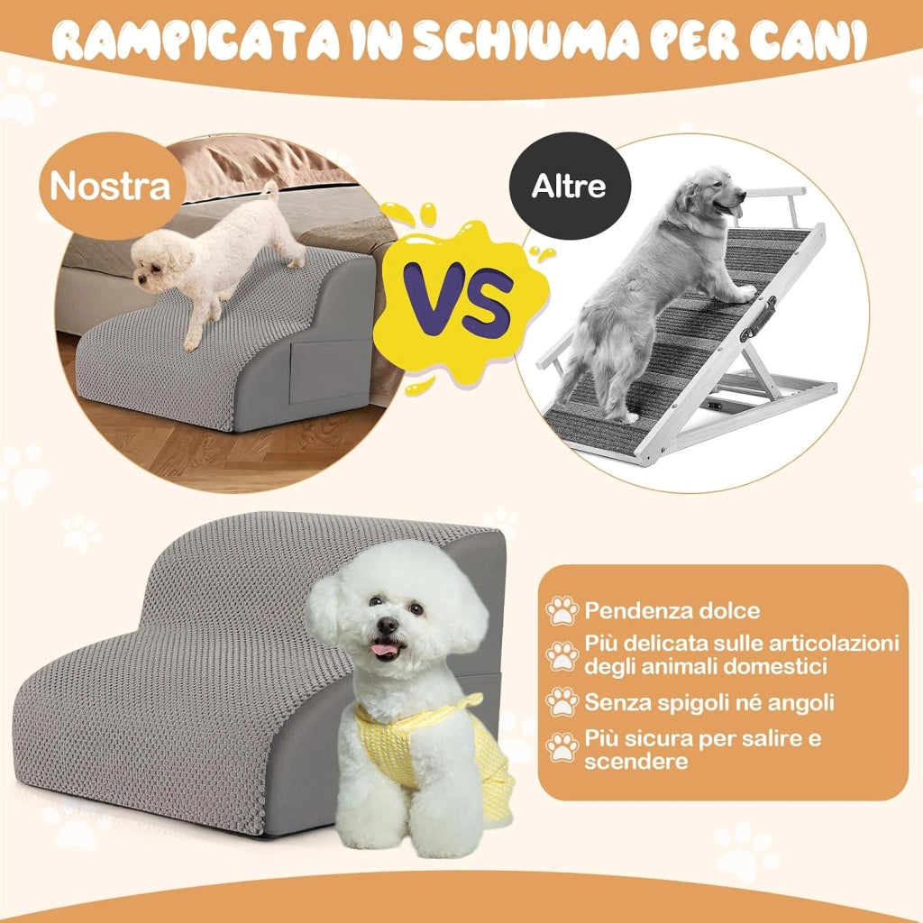 Rampa per Cani in Schiuma, Scale per Animali con Copertura Lavabile, Fondo Antiscivolo, Passi Incline per Letti e Divani, Scala per Animali Piccoli, Anziani e Feriti (Grigio,2,41 x 43 x 29cm)
