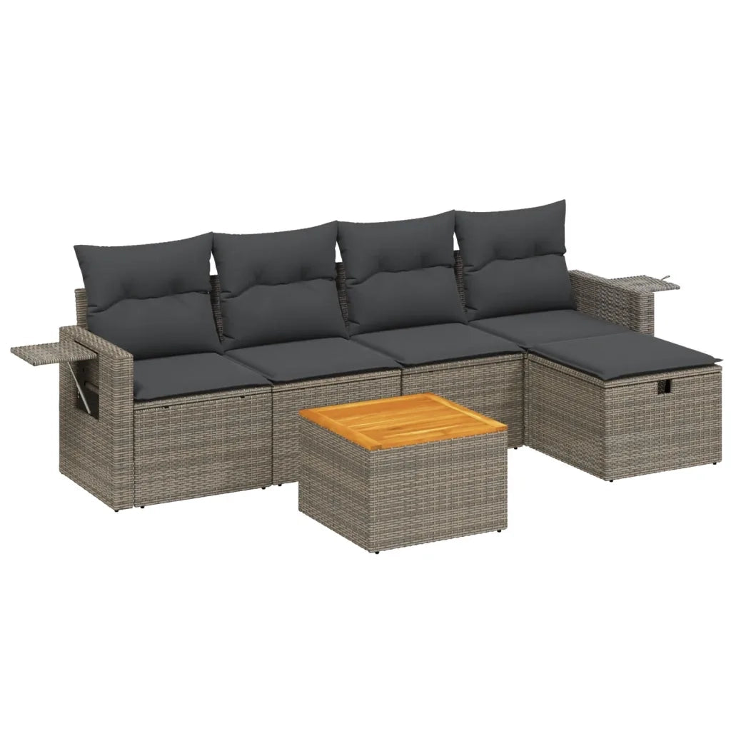Set Divano da Giardino 6 pz con Cuscini Grigio in Polyrattancod mxl 89741