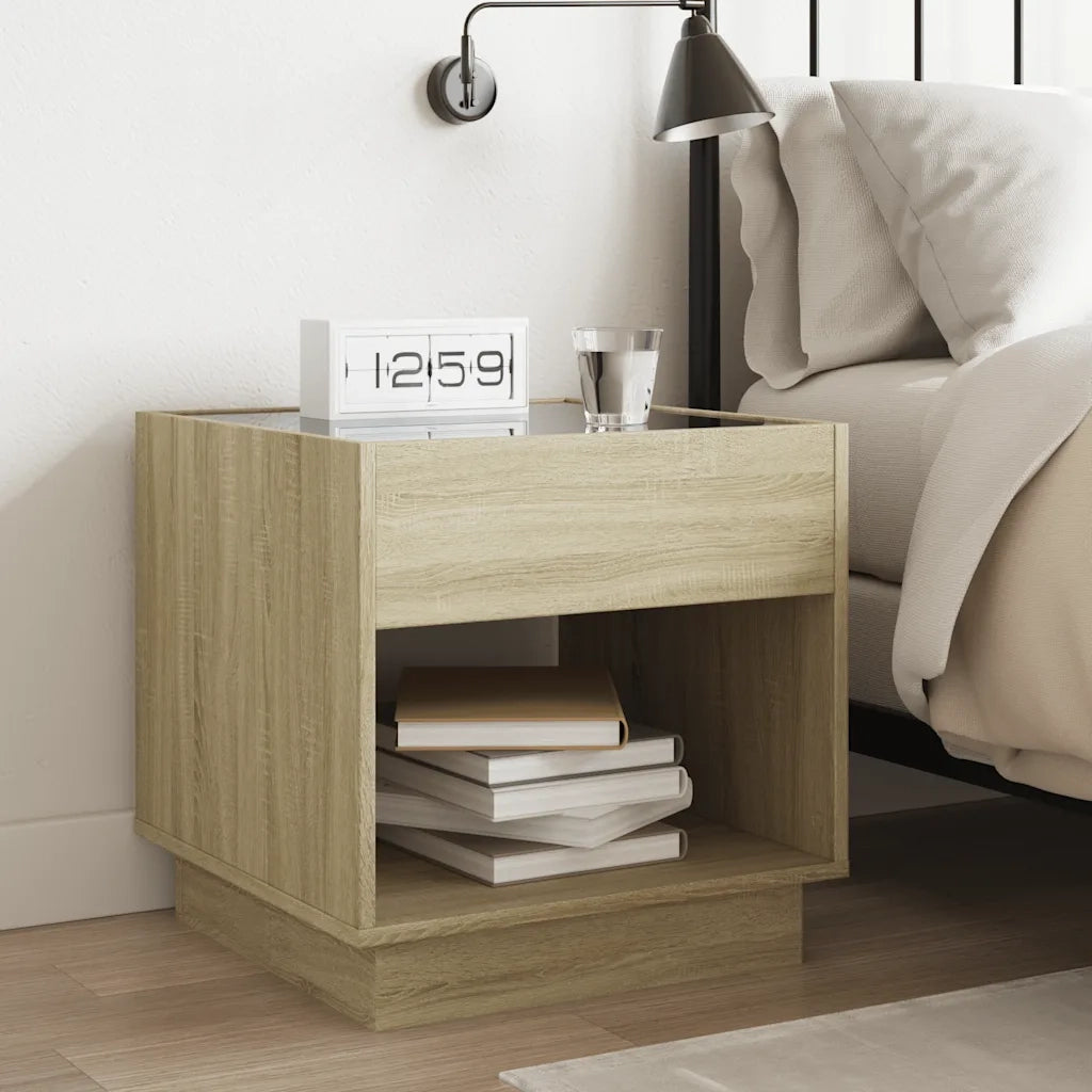 Comodino con LED Infinity Rovere Sonoma 50x50x50 cm