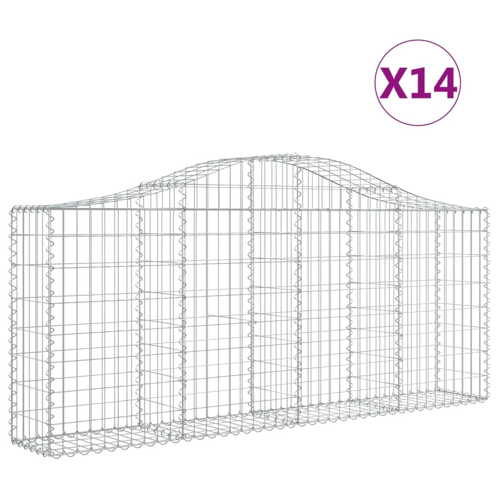 Cestini gabbioni recinzione a gabbia muro di contenimento ad arco 1 set da 4 200 x 30 x 80/100 cm ferro zincato argento 02_0040570