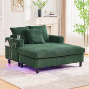 Poltrona relax con USB, Portabicchiere e LED, Schienale imbottito, in velluto a coste, Verde smeraldo