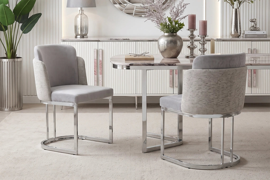 SEDIA Imbottita in Chenille Grigio e Argento Set da 6 pezzi 61,5x53,5x86 cm