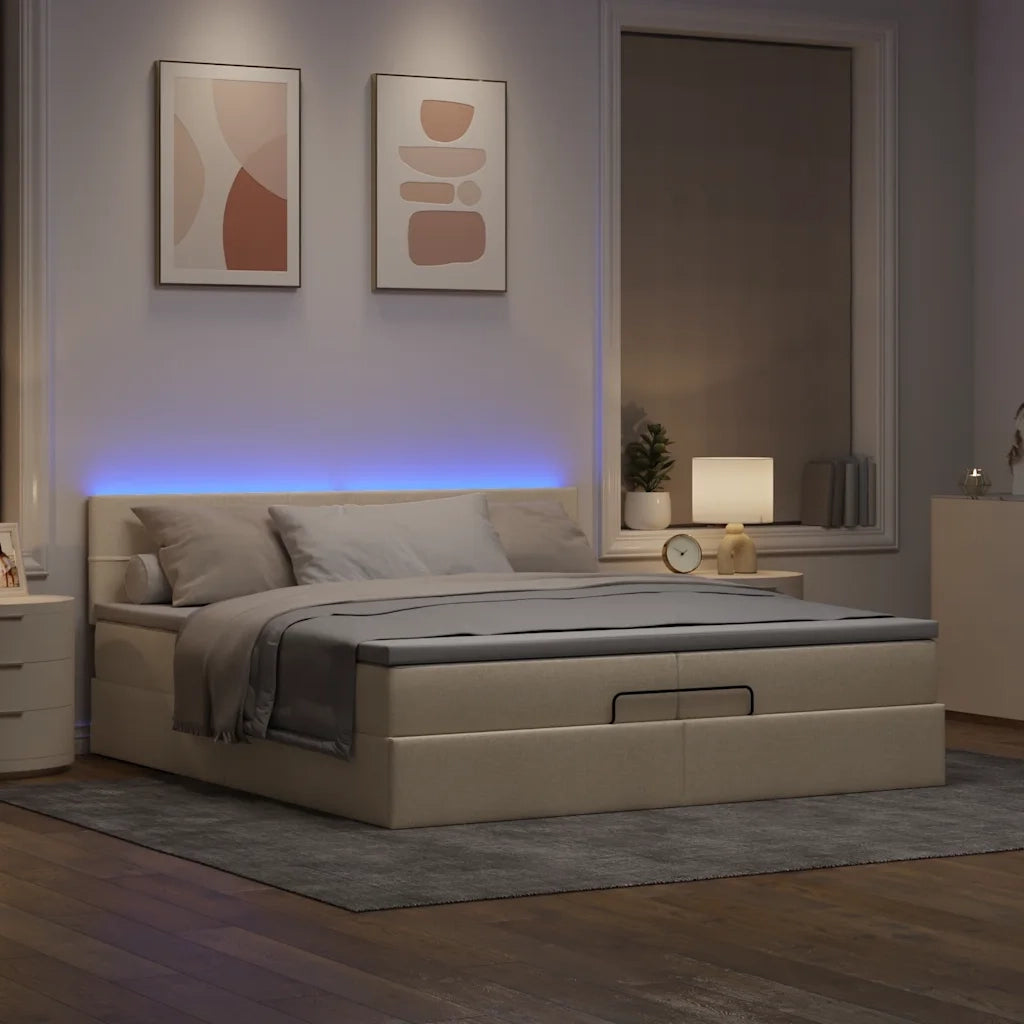 Struttura Letto Pouf con Materassi Crema 200x200 cm in Tessuto 3312338