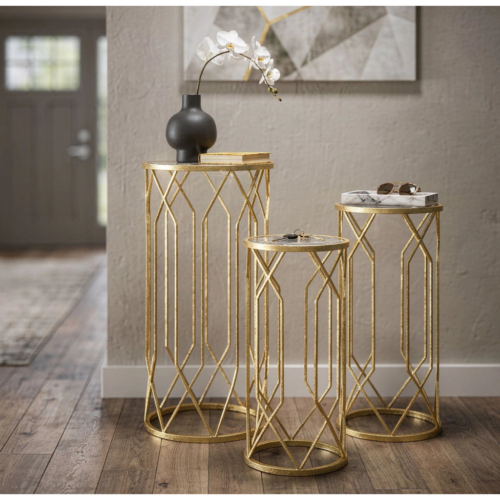 Set di Tavolini VKH597, Oro, Metallo, 32x32x71 cm