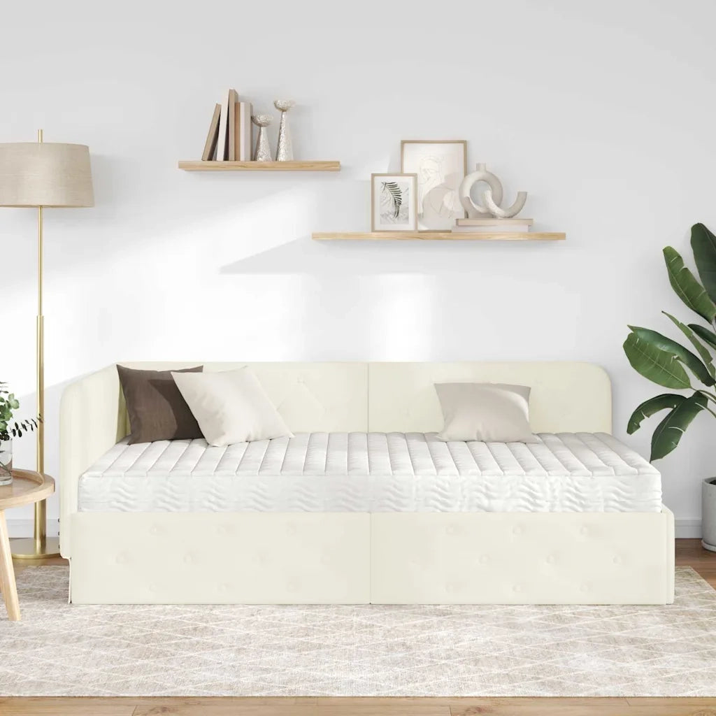 Cornice del letto ad angolo Crema 90 x 190 cm Velluto