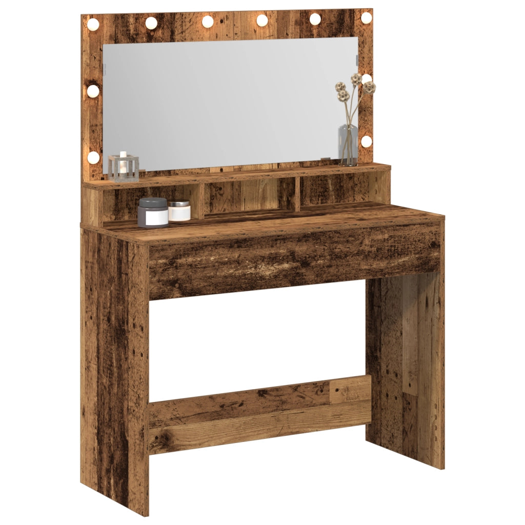 Tavolo da Toeletta con Luci LED - Legno Vintage - 100x41x135 cm